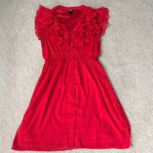 H&M red feminine ruffle dress, size 10